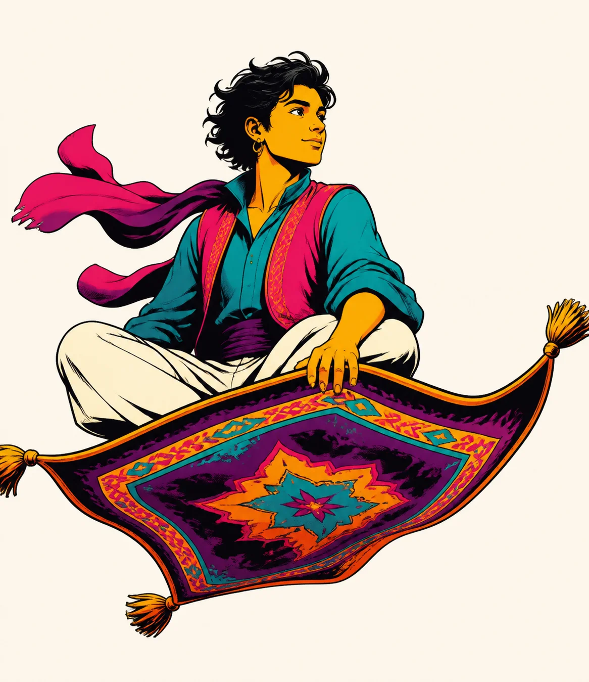 A person riding a magic carpet